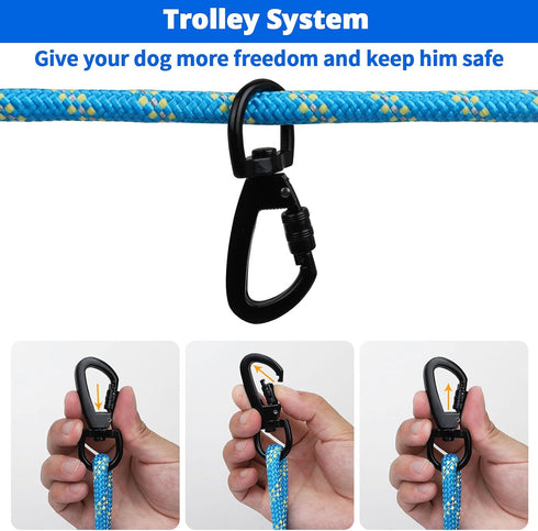 Dog Tie Out Cable for Camping - 50ft/70ft/100ft Reflective Overhead Trolley System for Dogs up to 300lbs