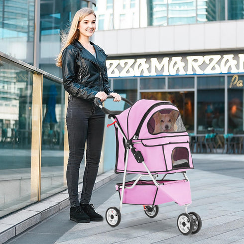 3 BestPet Wheels Pet Dog Stroller Cat Cage Jogger Stroller Cats Travel Folding Carrier Waterproof with Cup Holder