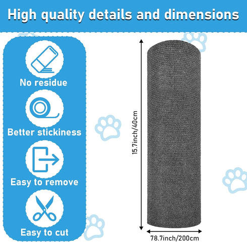 Trimmable Cat Scratching Post Carpet Covered 78.7”x15.8” Self-Adhesive Cat Tree Shelves Replacement Parts Mat Cat Scratcher for Cat Tree Shelves Steps Couch Furniture DIY Protector(Dark Gary)