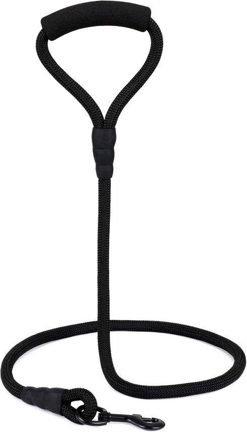 Mile High Life Dog Leash, Comfortable Padded Handle, Black Nylon Rope Heavy Duty 6 Feet Leash