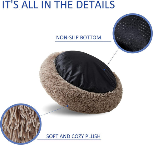 Washable Small Dog Round Bed, Comfy Donut Calming Cuddler Bed for Small Dogs