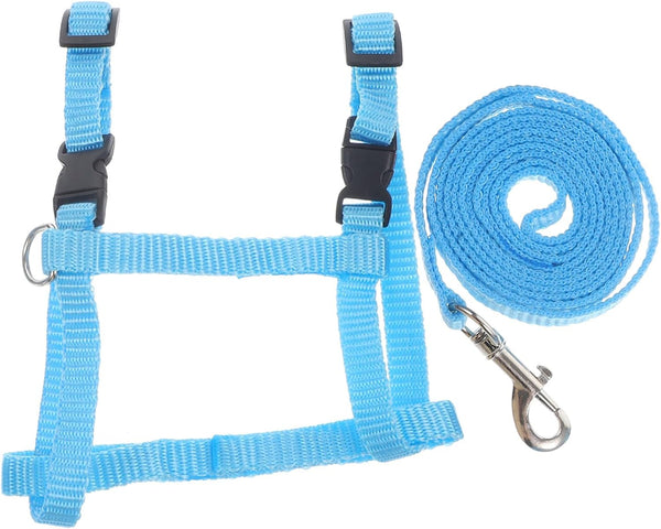 Adjustable Pet Rabbit Harness - Nylon Bunny Harness and Leash for Walking, Running, Outdoor (Blue) Medium