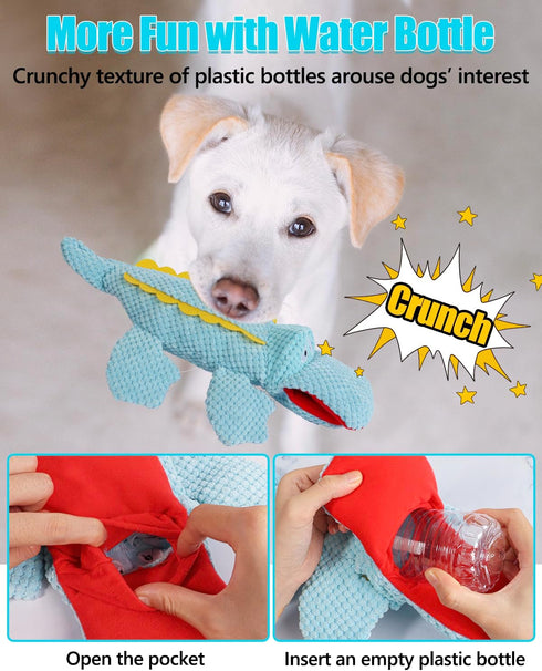 SCHITEC Squeaky Dog Toys, Crinkle Plush Water Bottle Toy with No Stuffing Body, Interactive Squawking Pet Chew Toy for Puppy Small Medium Large Dogs