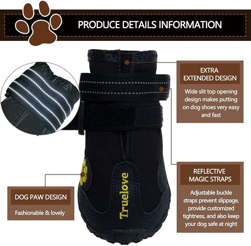 Expawlorer Dog Shoes for Large Dogs, Waterproof Dog Booties for Outdoor Rain Days, Anti-Slip Rugged Sole, Black