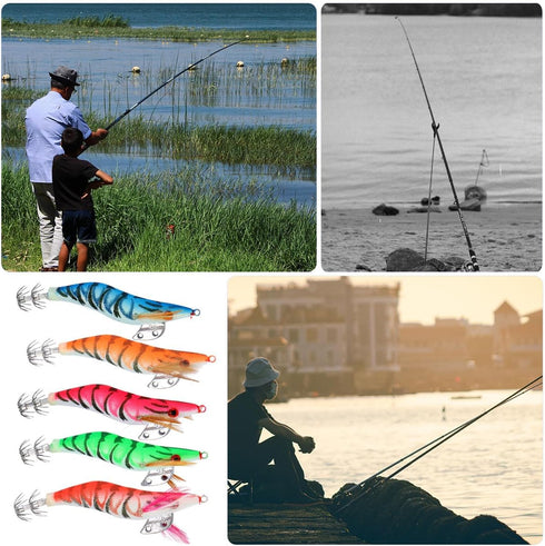 11g 8.5cm Set, 5-Color Pack Angoily Simulated Shrimp Fishing Lures Luminous Plastic Soft Bait with Hooks