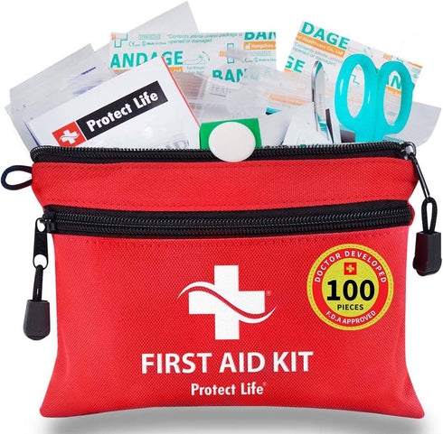 Protect Life First Aid Kit for Home/Business, HSA/FSA Eligible Emergency Kit, 100 Pieces for Travel and Camping