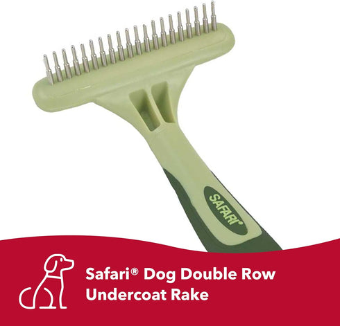 Coastal Pet Safari Dog Double Row Rotating Pins Undercoat Rake - Top-Grade Dog Grooming Rake - Gentle Dematting Comb for Dogs - Effective Deshedding Comb - Pet Grooming Tools - Double Row