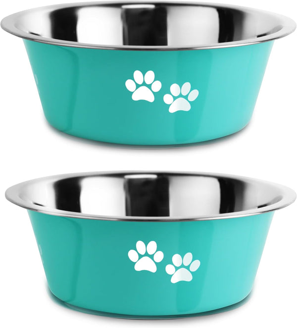Stainless Steel Dog Bowls, Nonslip Rubber Bottom No Spill Proof for Large Medium Small Breed Dogs (Green, 6.6 Cups/53