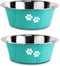 Stainless Steel Dog Bowls, Nonslip Rubber Bottom No Spill Proof for Large Medium Small Breed Dogs (Green, 6.6 Cups/53