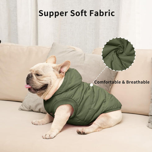 Fleece Lining Extra Warm Dog Hoodie, Green Jacket for Small Dogs with Hooded Design