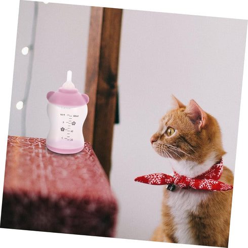 Set 2.7Oz POPETPOP Pet Nursing Bottle with Measurement Scale Soft Silicone Nipples and Cleaning Brush for Puppy Kitten