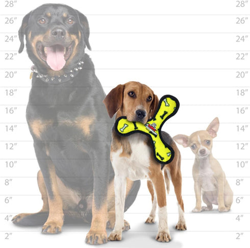 TUFFY Ultimate Boomerang Dog Toy - World's Tuffest Soft Toy with Squeakers - Durable, Strong & Tough (Junior, Yellow