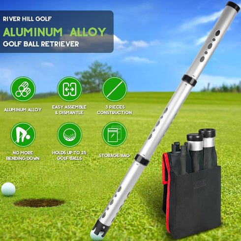 Golf Ball Retriever - Aluminum Alloy Picker Upper Tube, Shagger Grabber, Ball Collector Tool for Men Women