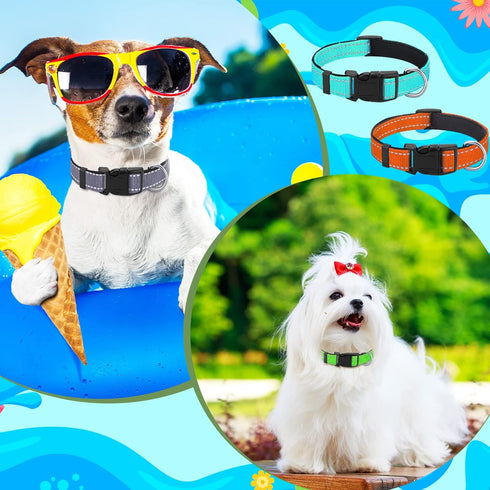 6 Pcs Reflective Dog Collar, Soft Padded Breathable Nylon Adjustable Puppy Collar with Safety Locking Buckle