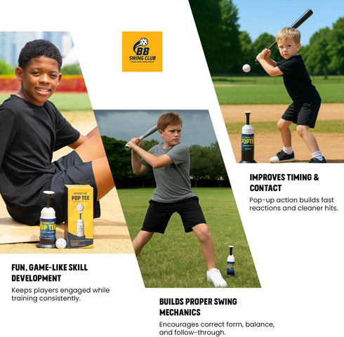 BB Swing Club Pop Tee, Pop-Up Baseball Trainer for Hitting Practice, Pop Tee Training Equipment with Ball Launcher