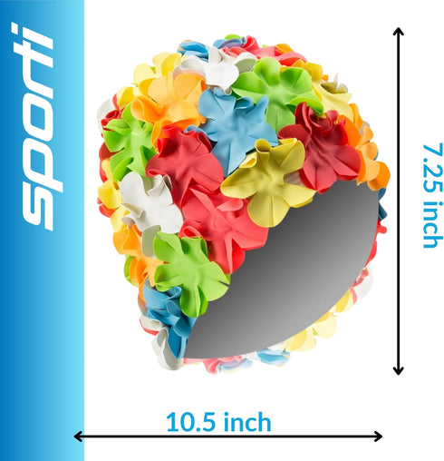 Sporti Flower Swim Cap - Stylish Heavy-Duty Rubber Swim Cap for Women, Hair Protection
