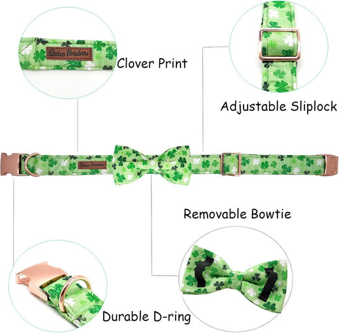 Dog Collar - St. Patrick's Day Dog Collar Bows for Dogs Bowtie Adjustable Dog Collar Girl Pet Gift Green Dog Collar for Medium Small Large Dogs