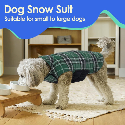 MIGOHI Reversible Dog Coat, Windproof, Waterproof Winter Jacket, Plaid Dog Coats for Cold Weather, Green, L