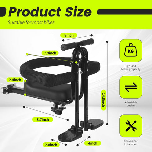 SHOWBEAN 1~5 Kids Bike Seat Front Mounted and Handlebar Child Bike Seat Guardrail Detachable Front Mounted Toddler