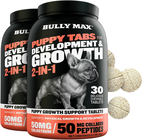 Bully Max 2-in-1 Puppy Vitamins - 30 Chewable Tablets for Development and Growth of Puppies - 2 Bottles