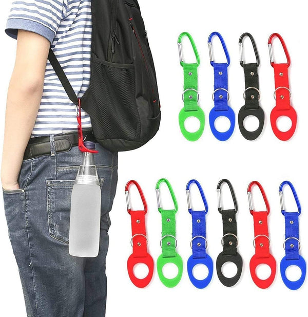 Portable Silicone Water Bottle Buckle, 10PCS Carrying Clip Hook Holder with D-Ring for Camping, Hiking, Travel