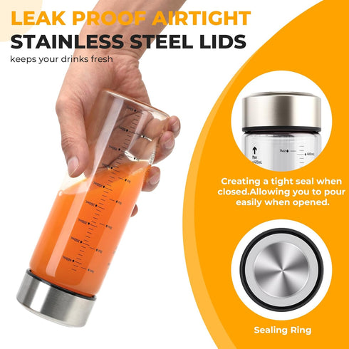12 oz 4 Pack Sursip Glass Juice Bottles Wide Mouth Bottles with Stainless Steel Lids Leakproof, BPA Free