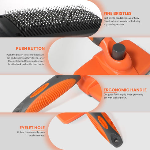 Self-Cleaning Slicker Brush for Dogs & Cats, Grooming Brush for Shedding, Skin-Friendly Deshedding Tool