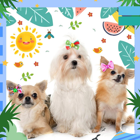 100 Pack Summer Spring Dog Hair Bows - Cute Puppy Bows with Rubber Bands for Small Girl Dogs