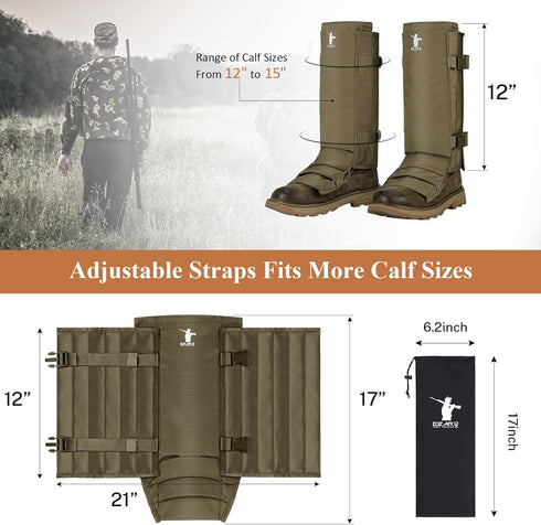 Snake Gaiters - Waterproof Lower Legs Protective Gaiters for Men/Women, Adjustable Size for Hunting/Hiking