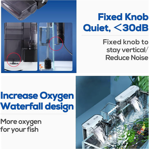 Aquarium Filter with Surface Skimmer, 10 Gallon Small Fish Tank Filter, Adjustable Water Flow for Quiet Operation