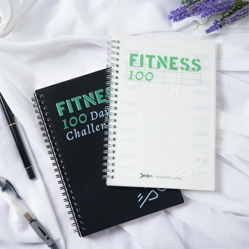 Harphia 100 Days Challenge Fitness Tracker Notebook - A5 Workout Journal for Men and Women, Progress Log Book Planner