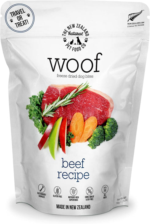 Woof Freeze Dried Dog Food, Beef Recipe, High Protein Dog Food Topper & Treats, All Life Stages, 1.76 oz