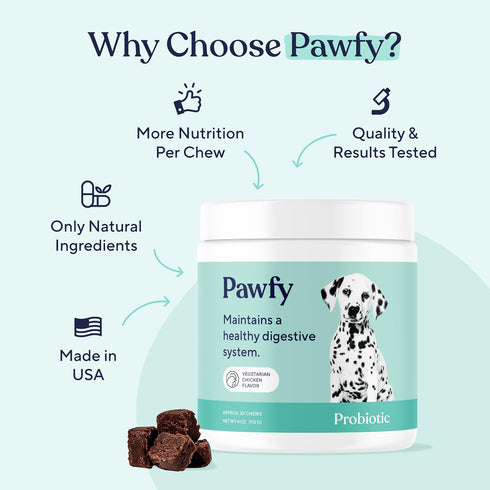 Pawfy Probiotic Soft Chews | Digestive, Gut, Immune Support for Dogs, Diarrhea & Constipation Relief