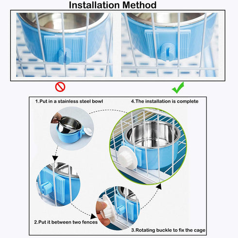 2 Pieces Removable Stainless Steel Crate Dog Bowl, Hanging Food Water Feeder for Puppy, Medium Dog, Cat