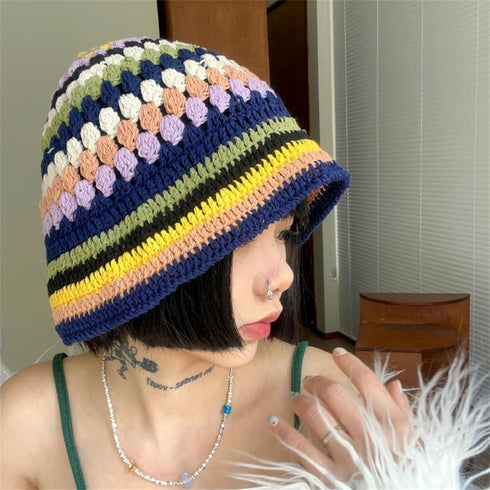 Women Crochet Bucket Hats, Handmade Cloche Knitted Beanies, Trendy Outdoor Floppy Fishing Hat