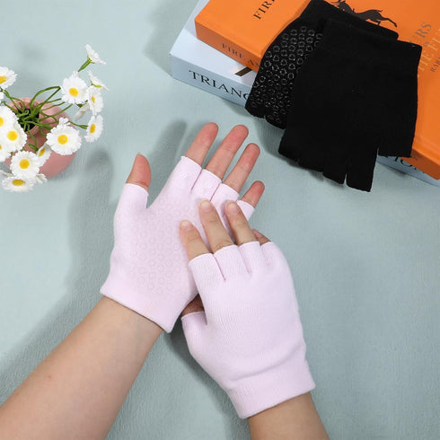 FdcLixuvol 2 Packs Non Slip Fingerless Yoga Gloves, Fingerless Pilates Gloves with Grips Silicone Dots Pilates Glove