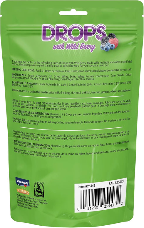 5.3 oz Chinchillas, Vitakraft Drops Rabbit Treats with Wildberry Flavor Delicious Yogurt-Based Snacks for Rabbits
