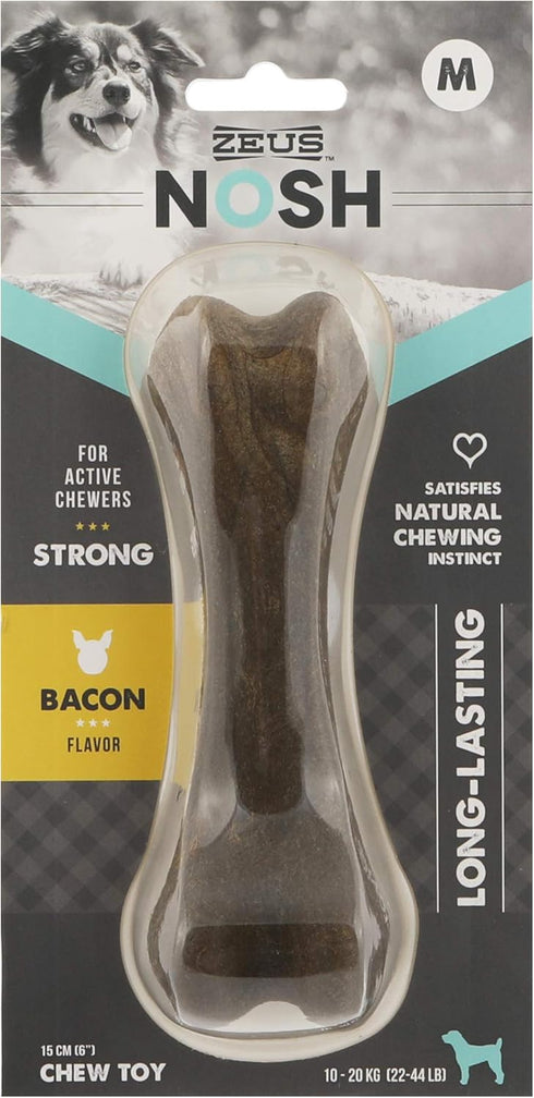 ZEUS Nosh Strong Dog Chew Bones, Medium Dog Chew Toys for Aggressive Chewers, Long Lasting Bacon Flavor