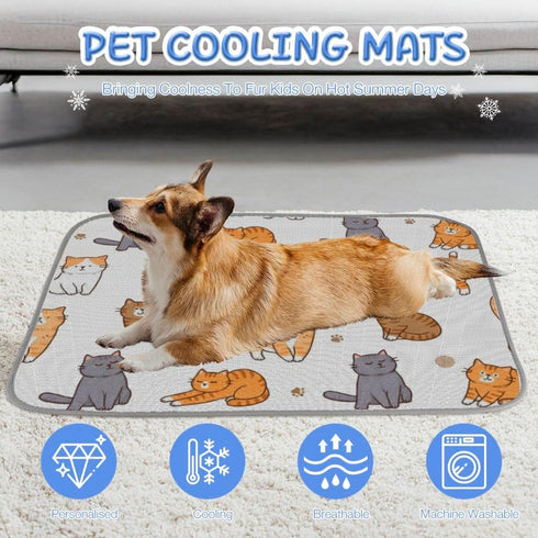 imiBBWQu Summer 27" 22" Dog Cooling Mat Yellow Cats Cute Dog Bed Mat Washable Pet Cooling Ice Pad Bed Travel Non-Slip