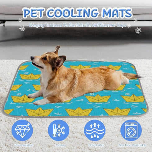 imiBBWQu Sailboat Summer Summer 27" 22" Cooling Dog Bed Paper Yellow Blue Dog Cooling Mat for Washable Pad for Bed Mat
