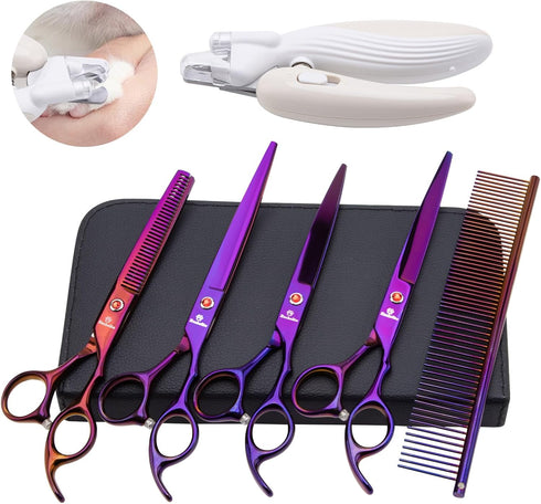 8.0 9CR set,Grooming in Titanium Professional dog grooming scissors Scissors for Dogs Cats,Pet nail clippers,Shears