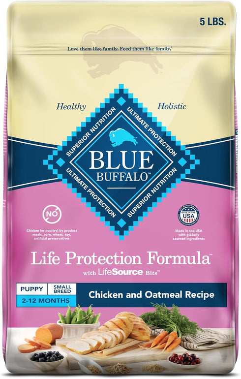 Blue Buffalo Life Protection Formula Small Breed Puppy Dry Dog Food, Chicken & Oatmeal Recipe, 5-lb. Bag with DHA