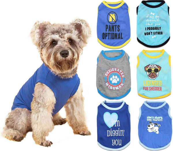 6 Packs Boy Dog Shirts - Summer Vest T-shirt for Small Dogs, Puppy Clothing for Chihuahua, Yorkie (Boys Clothes)