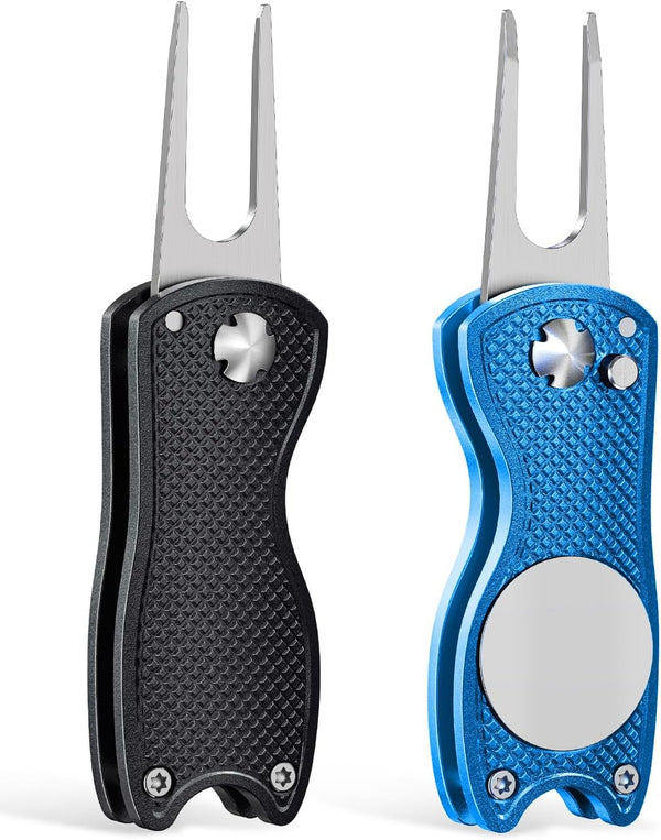 GreenHaven 2-6 Pack Golf Divot Repair Tool, Foldable Metal Green Tool with Magnetic Putt Alignment Ball Marker