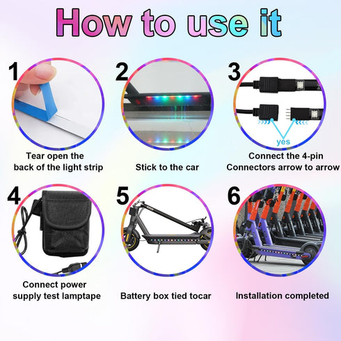 YHGSEE Electric Scooter LED Strip Light - Night Cycling Colorful Lamp for Xiaomi M365/pro, Waterproof Safety Skateboard