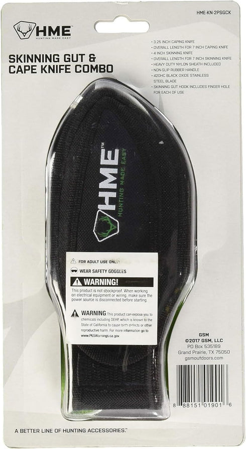 HME 2-Piece Field Skinning Gut/Cape Knife Kit, 3.5" Gut Hook & Fixed Blade Knife