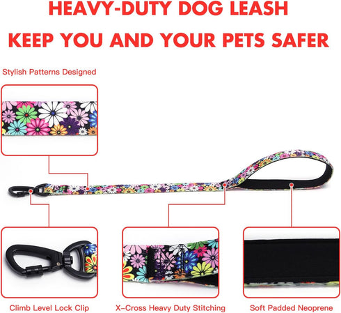 Dog Leash, Short Traffic Leash for Dogs, Heavy Duty Floral Pattern Female Safety Nylon Training Dog Leash for Medium & Large Dogs (23inch, White)