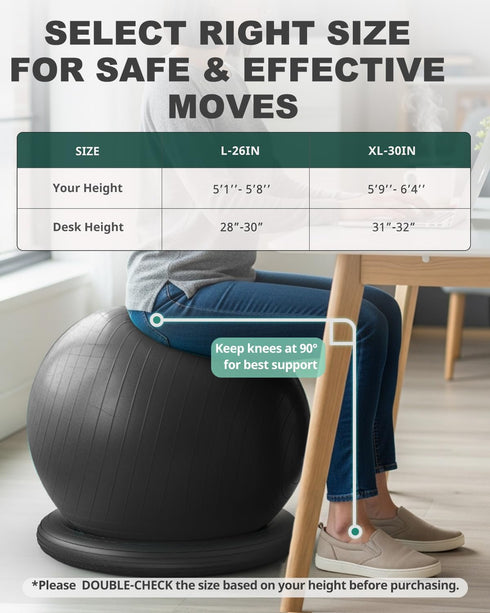 Trideer Exercise Ball for Office Desk, Yoga Ball Chair to Relieve Back Pain, Stability & Fitness Ball Seat with Base