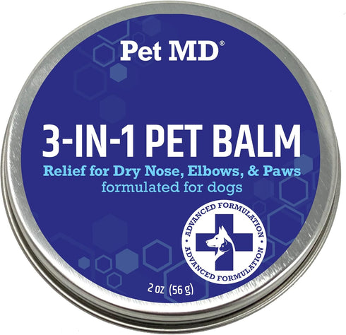 Pet MD Dog Paw Balm, 3-in-1 Moisturizer for Paw, Nose/Snout & Elbow, 2 oz Paw Wax with Shea Butter