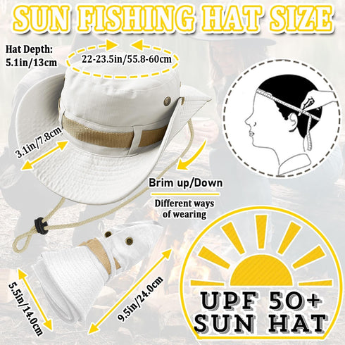 Wide Brim Breathable Fishing Hat, UV Protection Boonie Hat for Safari Hiking Beach Summer Cap